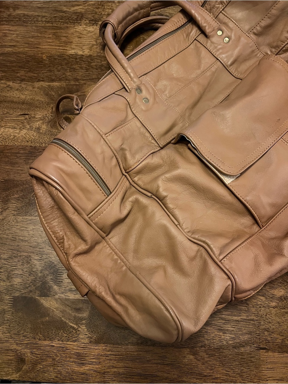 Talon Dual Zipper Vintage Light Brown Soft Leather Vintage Duffle Bag Unbranded - Picture 2 of 16